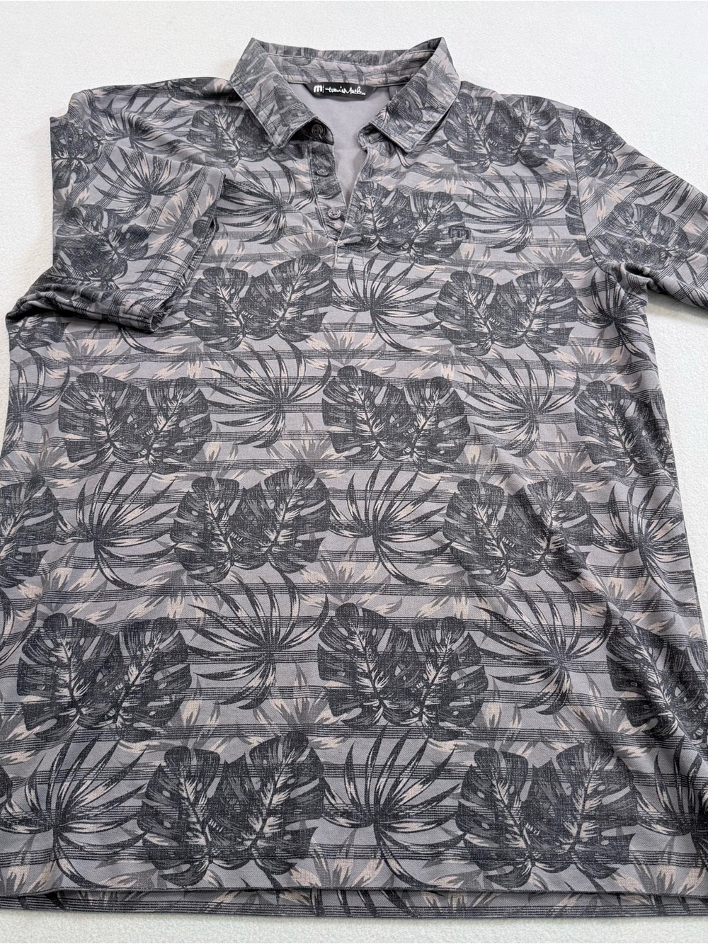 TravisMathew Tropical Palm Leaf Print Polo Gray Size L